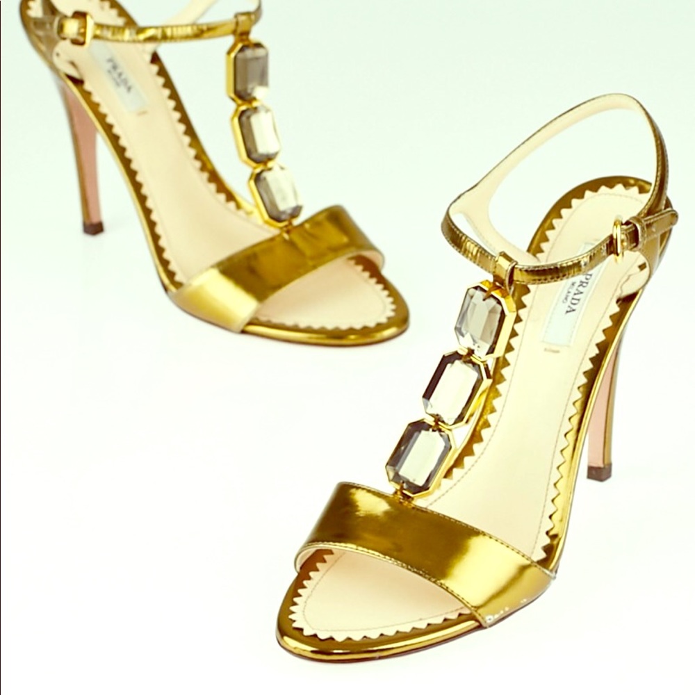 Prada Gold Jewel Stilettos